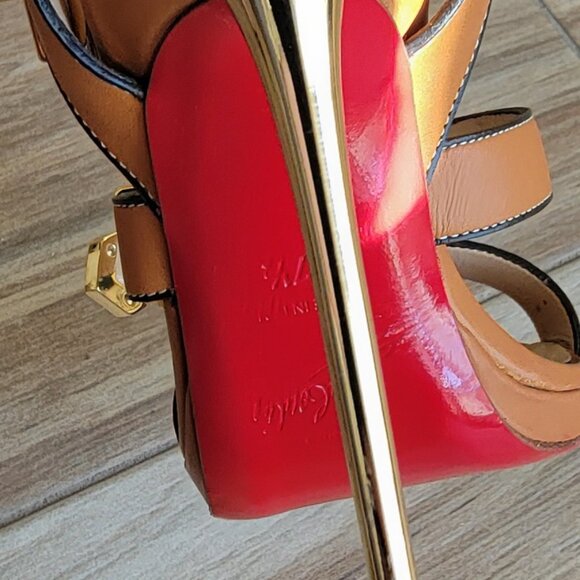 Christian Louboutin Funky 120 Tan Leather Gladiator Sandal Strap Shoes Eur. 37.5 - Picture 5 of 15